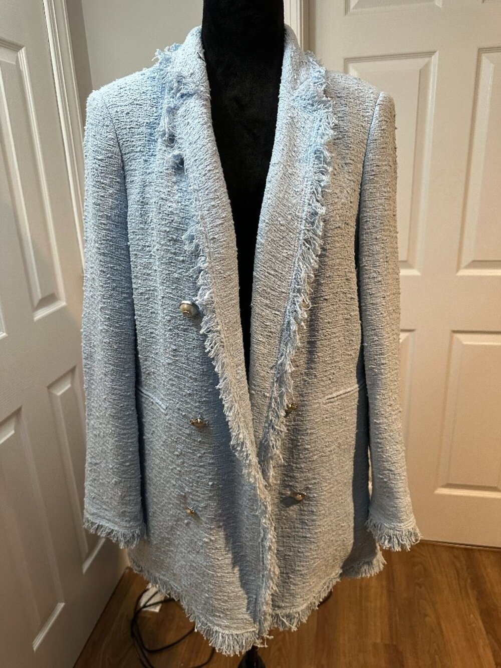 Zara Woman Baby Blue Tweed Blazer NWT